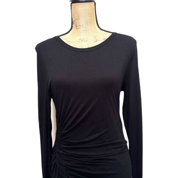 ALC Long Sleeve Ruched Solid Black Mini Dress Classic Cocktail LBD Size Large - Picture 3 of 7